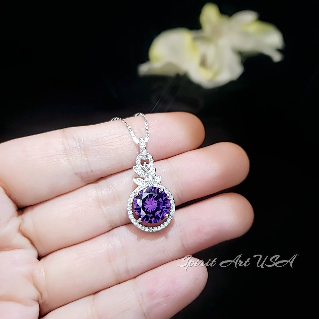 Synthetic amethyst necklace - White gold at sterling silver, Amethyst jewelry, February Birthstone 1028