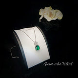 Four leaf clover Emerald Necklace - Cushion Cut 5 CT - Green Emerald Pendant - Diamond Flower Bail White Gold coated Sterling Silver #521