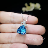 Brilliant Blue Topaz Necklace - 18KGP Sterling Silver - Triangle Blue Topaz Pendant - Large 10 Ct Trillian Cut - Butterfly Style #679