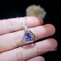 Geometric Blue Sapphire Necklace - Sterling Silver Triangle Gemstone Teardrop 1.2 CT Blue Sapphire Pendant - Tiny Dynamic Jewelry #106