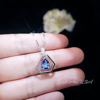 Geometric Blue Sapphire Necklace - Sterling Silver Triangle Gemstone Teardrop 1.2 CT Blue Sapphire Pendant - Tiny Dynamic Jewelry #106