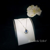 Geometric Blue Sapphire Necklace - Sterling Silver Triangle Gemstone Teardrop 1.2 CT Blue Sapphire Pendant - Tiny Dynamic Jewelry #106