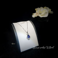 Teardrop Tanzanite Necklace - White gold coated Sterling Silver 2 CT Blue Tanzanite Jewelry #480