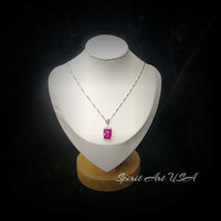 Petal Flower Pink Sapphire Necklace - Fuchsia Color - 18KGP @ Sterling Silver - Faceted Rectangle 5 CT Pink Sapphire #755