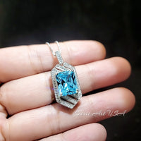 Aquamarine Necklace - Large Geometric Aquamarine Pendant - 18KGP @ Sterling Silver - Spacecraft Style 5 Ct Rectangle Aquamarine Jewelry #682