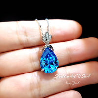 Sterling Silver Teardrop Blue Topaz Necklace - Large Solitaire 6 CT Blue Topaz Jewelry - 18KGP - November Birthstone #784