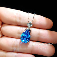 Sterling Silver Teardrop Blue Topaz Necklace - Large Solitaire 6 CT Blue Topaz Jewelry - 18KGP - November Birthstone #784