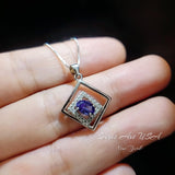 Tiny Geometric Tanzanite Necklace Blue Gemstone white gold at Sterling Silver Double Square Jewelry - Tanzanite Pendant 031