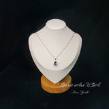 Rose Gold Teardrop Blue Sapphire Necklace Gemstone Blue Gemstone Pendant Sterling Silver Pear Halo Pear Royal Blue Jewelry #321