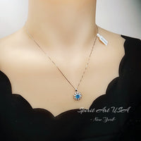 Blue Topaz Necklace - Blue Topaz Pendant - Sunflower Necklace - 18KGP Sterling Silver 047