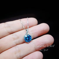 Simple Blue Topaz Necklace Gemstone 2CT Bowknot Blue Topaz Pendant Sterling Silver White Gold plated Minimalist Blue Gemstone Jewelry #100