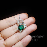 Emerald Butterfly Necklace Large Green Emerald Pendant Sterling Silver White Gold Coated 4 CT Green Lab Emerald Gemstone Jewelry #964