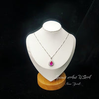 Double Halo Teardrop Pink Topaz Necklace - Gemstone Halo Teardrop Fuchsia Sapphire Pendant - 3 ct White Gold Coated Sterling Silver #758