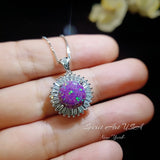 Fire Purple Opal Necklace - Gemstone Sun Style Full Sterling Silver #677