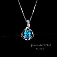 Blue Topaz Necklace - Sterling Silver White Gold Flower Blue Gemstone Pendant - December Birthstone Topaz Jewelry #364