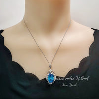 Large Blue Topaz Sterling Silver Necklace 14 ct Oval Swiss Blue Topaz Pendant Sim Gemstone White Gold Coat Royal Crown #918