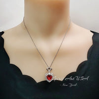 Large Double Halo Heart Sunstone Necklace Diamond Red Orange Jewelry Royal Crown 7 CT Manmade Synthetic pendant 18KGP @ Sterling Silver 801