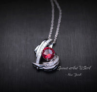 Protective Angel Wing Ruby Necklace Full Sterling Silver White Gold Coated Store Exclusive Design July Birthstone Angel Wing Pendant #825