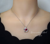 Protective Angel Wing Ruby Necklace Full Sterling Silver White Gold Coated Store Exclusive Design July Birthstone Angel Wing Pendant #825