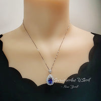 Teardrop Tanzanite Necklace - 18 k White Gold @ Sterling Silver - 3 CT Blue Tanzanite - Gemstone Flower December Birthstone #900