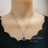 Teardrop Tanzanite Necklace - 18 k White Gold @ Sterling Silver - 3 CT Blue Tanzanite - Gemstone Flower December Birthstone #900