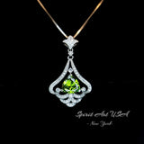 Mandolin flower Green Peridot Necklace - 1.2 ct Trillion Cut Green Peridot Pendant - White Gold coated Sterling Silver Gemstone Design #756