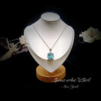 Blue Topaz Necklace Baguette Cut 18K @ Sterling Silver Large 10 Ct Rectangle Blue Topaz Pendant Gemstone Halo Solitaire Blue Topaz #803