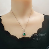 Luxury Emerald Necklace, Gemstone Flower - 18KGP @ Sterling Silver - Victoria Style Green Emerald Pendant - May Birthstone #625