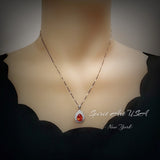 Double Halo Sunstone Necklace - Gemstone Halo Teardrop Orange Sapphire Pendant - 3 ct White Gold Coated Sterling Silver #678