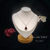 Large Teardrop Garnet Necklace - 5.5 CT Deep Red Gemstone Garnet Pendant - White Gold Sterling Silver January Birthstone