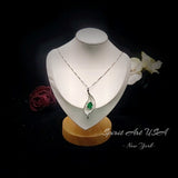 Emerald Necklace - Single Gemstone Pave Leaf Necklace - 18KGP @ Sterling Silver - Teardrop 2.75 CT Green Emerald Pendant #904
