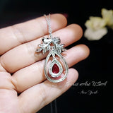 Teardrop Ruby Necklace - the Tree Of Life Pendant - 18KGP @ Sterling Silver - olive branch - 2.5 Ct Pear Cut Ruby Pendant #855