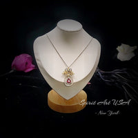 Teardrop Ruby Necklace - the Tree Of Life Pendant - 18KGP @ Sterling Silver - olive branch - 2.5 Ct Pear Cut Ruby Pendant #855