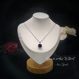 Large Tanzanite Necklace - 18KGP @ Sterling Silver - Halo Square Cushion Deep Blue 5CT Tanzanite #696