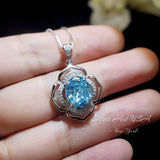 Flower of Life large Blue Aquamarine Necklace - Full Sterling Silver made White gold coated - 4.2 CT Large Aquamarine Pendant #698