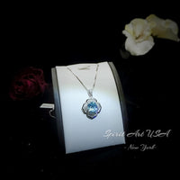 Flower of Life large Blue Aquamarine Necklace - Full Sterling Silver made White gold coated - 4.2 CT Large Aquamarine Pendant #698