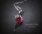 Sterling Silver Bow Ruby Necklace White Gold coated Swirl Infinity S 2 CT Red Ruby Pendant July Birthstone #941