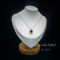 Double Halo Emerald Necklace - Rose gold coated Sterling Silver - 8 MM 2.1 Ct Solitaire Green Heart Emerald Pendant Jewelry #493