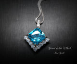 Gemstone Style Blue Topaz Necklace - 6 CT Square Princess Cut Blue Topaz Pendant - 18KGP @ Sterling Silver - November Birthstone #762