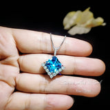 Gemstone Style Blue Topaz Necklace - 6 CT Square Princess Cut Blue Topaz Pendant - 18KGP @ Sterling Silver - November Birthstone #762