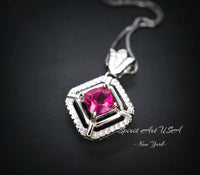 Gemstone Square Ruby Necklace White Gold coated Sterling Silver Tiny Lab Created Energic 1.5 CT Red Ruby Pendant Royal Square Jewelry #169