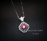 Gemstone Square Ruby Necklace White Gold coated Sterling Silver Tiny Lab Created Energic 1.5 CT Red Ruby Pendant Royal Square Jewelry #169