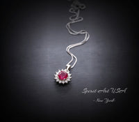 Minimalist Ruby Necklace - 6 mm 0.85 CT Gemstone Sunflower White Gold 925 Silver Princess Diana Style 021