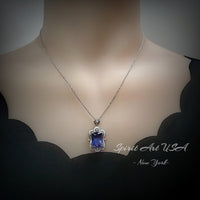 Large Rectangular Tanzanite Necklace Royal Gemstone Flower White Gold Coated Sterling Silver 10 CT LAB Created Blue Tanzanite Pendant #864