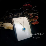 Blue Topaz Necklace - Double Halo Blue Heart Pendant, Ocean Heart Blue Topaz Jewelry - White Gold Sterling Silver #362