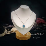 Blue Topaz Necklace - Double Halo Blue Heart Pendant, Ocean Heart Blue Topaz Jewelry - White Gold Sterling Silver #362