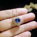 Tanzanite Heart Necklace - 18KGP @ Sterling Silver - Double Halo Heart Tanzanite Pendant - December Birthstone #578