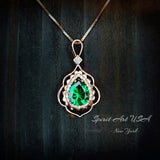 Teardrop Emerald Necklace Rose Gold Diamond Feather Leaf Green Gems Pendant Sterling Silver Pear Emerald Jewelry May Birthstone 2.75 CT #544