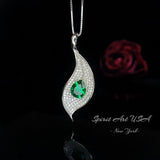 Emerald Necklace - Single Gemstone Pave Leaf Necklace - 18KGP @ Sterling Silver - Teardrop 2.75 CT Green Emerald Pendant #904