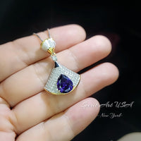 Blue Tanzanite Necklace - 18K @ Sterling Silver - Gemstone Teardrop Halo 3 ct Blue Tanzanite Jewelry - December Birthstone #902